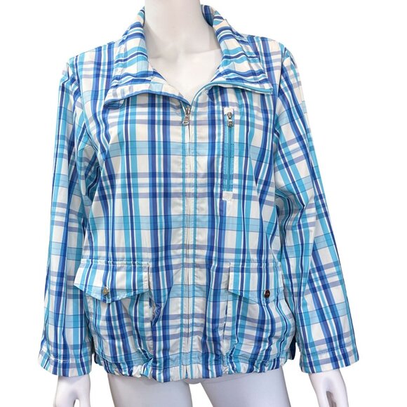 Lauren Ralph Lauren Active Plaid Zip Jacket XL Blue White Lightweight Mesh Lined - Picture 3 of 14